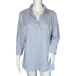 Kim Rogers Shirt Womens 1X Blue White Stripe Tunic Top Casual Preppy Versatile‎